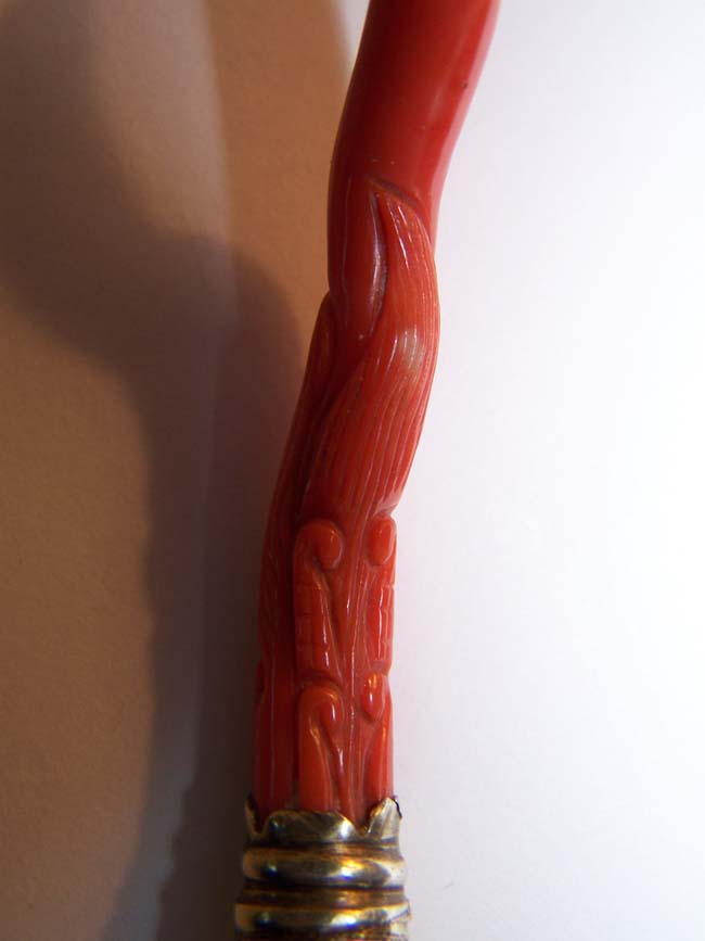 An early 19th century English Engraved Silver-Gilt Childs' Rattle, Whistle and Bells with Carved Coral Stem — image 4